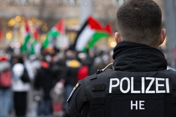 Hundreds of people take part in a pro-Palestine demonstration in Frankfurt am Main on 23 December 2023. The demonstration is accompanied by a massive police presence. Since a terrorist attack by Hamas...