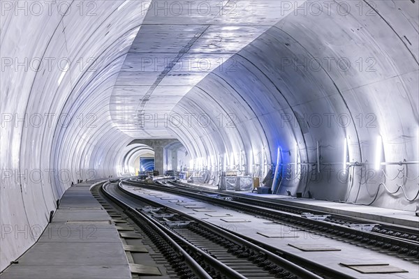 Construction site in the tunnel at the new through station in Stuttgart. A total of 56 kilometres of tunnels have been dug for Deutsche Bahn AG's Stuttgart 21 project and tunnelling has been completed...