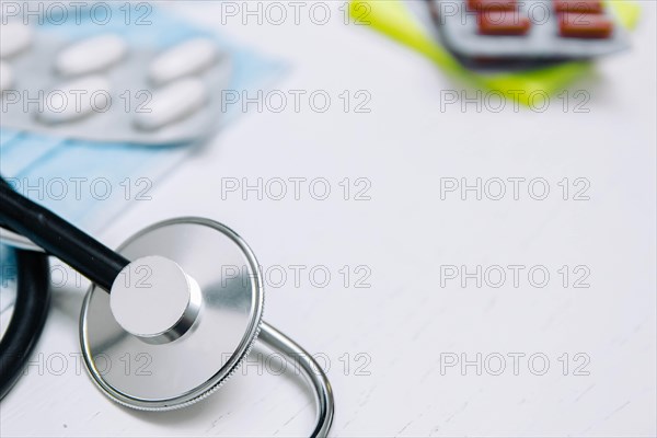 Doctor's desk close-up: phonendoscope