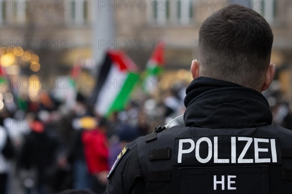 Hundreds of people take part in a pro-Palestine demonstration in Frankfurt am Main on 23 December 2023. The demonstration is accompanied by a massive police presence. Since a terrorist attack by Hamas...