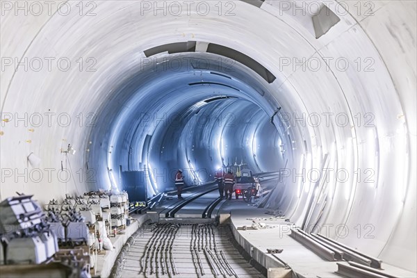 Construction site in the tunnel at the new through station in Stuttgart. A total of 56 kilometres of tunnels have been dug for Deutsche Bahn AG's Stuttgart 21 project and tunnelling has been completed...