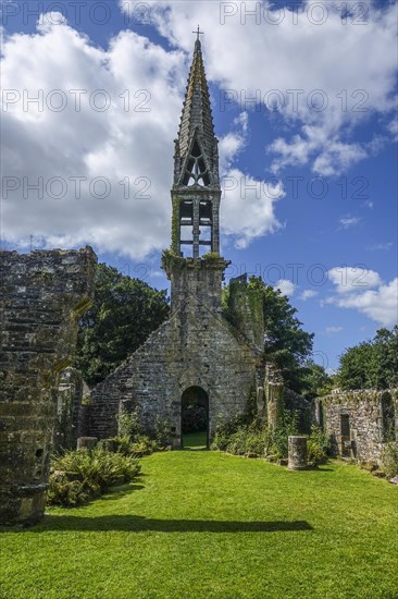 Ruins of the Eglise Saint-Pierre de Quimerch church in the abandoned old hamlet of