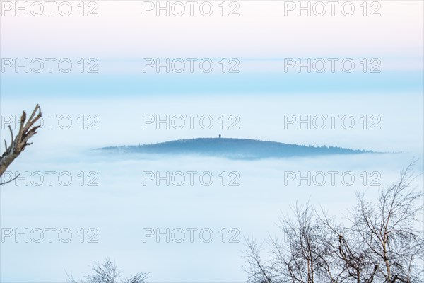 Landscape on the Grosser Feldberg, Taunus volcanic region. A cloudy, sunny winter day, meadows,