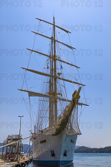 Four-masted sailing yacht Star Clipper anchored in the harbour of Portoferraio, Elba, Tuscan