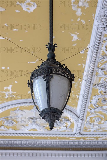 Historic ceiling lamp in the arcades of the Old Stock Exchange, Genoa, Italy, Europe