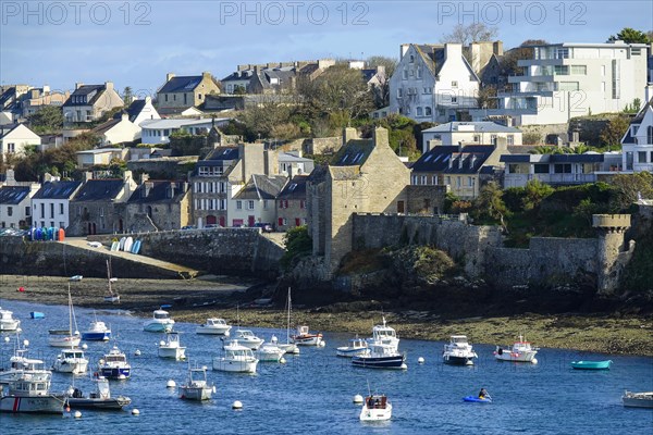 Harbour and commune of Le Conquet, seen from the Kermorvan peninsula, Finistere Pen ar Bed