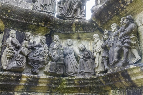 Calvary Calvaire, granite stone carving, Enclos Paroissial parish enclosure of Guimiliau, Finistere