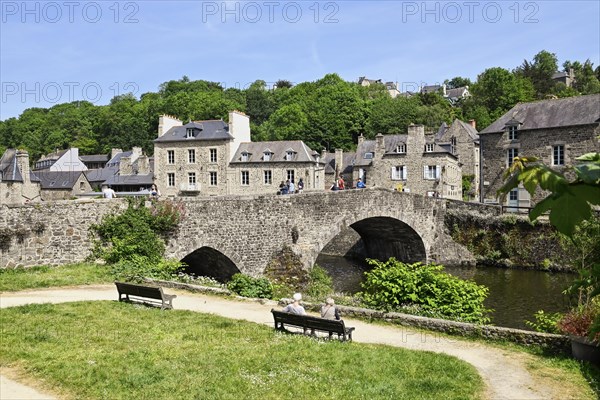 Old town building on the river Rance, Dinan, Cotes d'Armor, Brittany, France, Europe