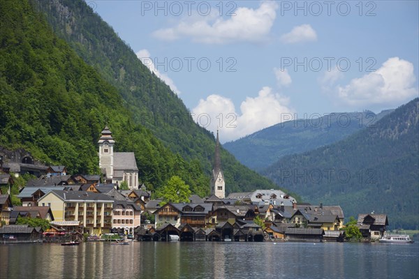 Hallstatt, a charming village on the Hallstattersee lake and a famous tourist attraction, with