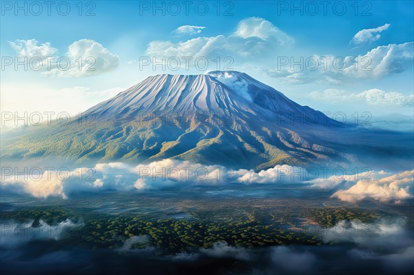 Spectacular aerial view over the Mount Kilimanjaro volcano, Tanzania, AI Generated, AI generated,