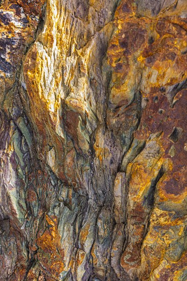 Coloured, ferrous mineral rocks on the beach of Topinetti, near Rio Marina, Elba, Tuscan