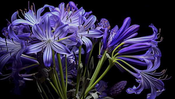 Agapanthus black magic, African lily, with delicate petals against a dark background highlighting