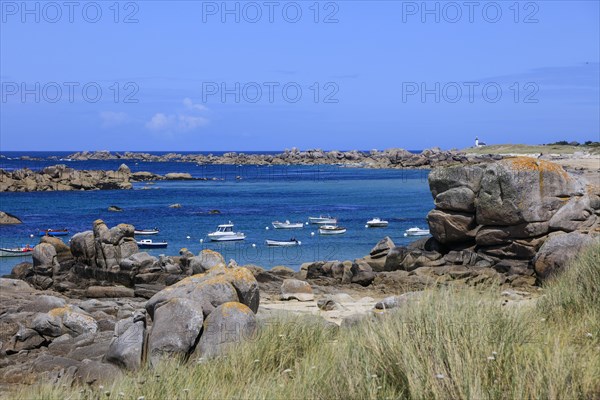 Granite rock formations on the beach of the English Channel near the village of Meneham, Menez Ham,