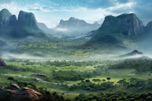Surrealist aerial view of the top of Venezuelan tepuis known as the Lost world, Venezuela, AI