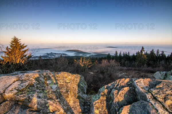 Landscape on the Grosser Feldberg, Taunus volcanic region. A cloudy, sunny winter day, meadows,