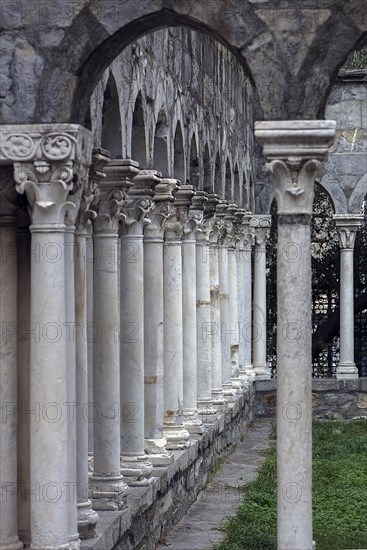 Columns from the restored cloister of Sant'Andrea 12th century, Via di Porta Soprana 12, Genoa,