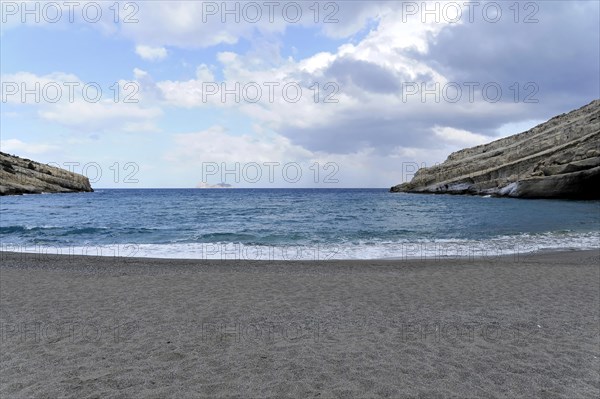 The bay of Matala, island, sea, village, summer, blue sky, beach, bathing beach, island of Crete,