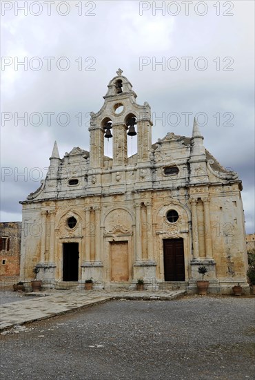 Path, corridor to the monks' cells, monastery church, Arkadi Monastery, Moni Arkadi, national