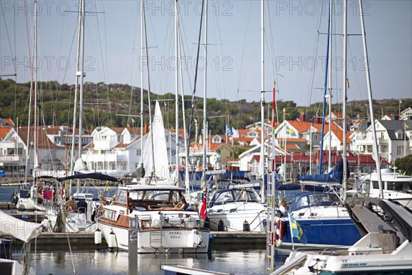Boat harbour of the archipelago island Marstrandsoe, Marstrand, Vaestra Goetalands laen, Sweden,
