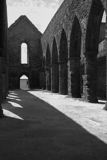 Nave of the ruins of the abbey church of Saint-Mathieu on the Pointe Saint-Mathieu, Plougonvelin,