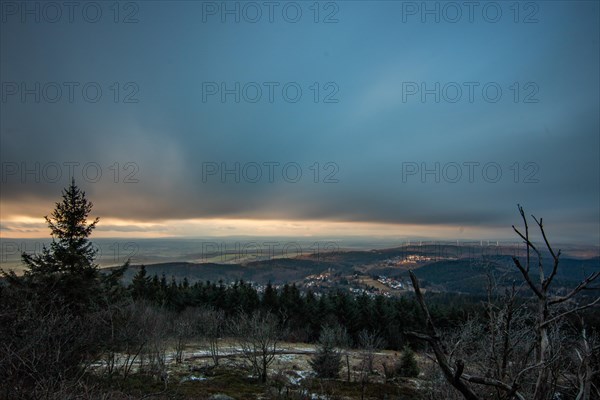 Landscape on the Grosser Feldberg, Taunus volcanic region. A cloudy, sunny winter day, meadows,