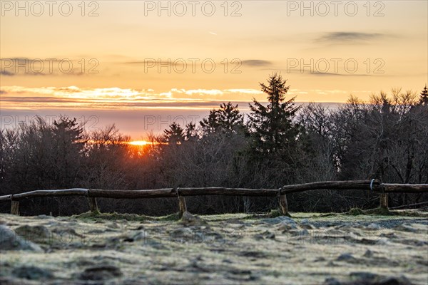 Landscape on the Grosser Feldberg, Taunus volcanic region. A cloudy, sunny winter day, meadows,