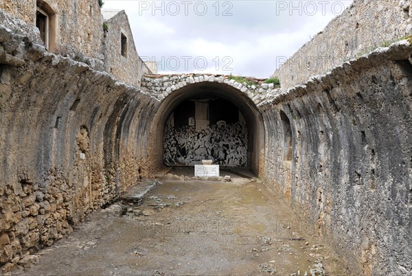 Gunpowder hall without roof, (blown away) monastery church, Arkadi Monastery, Moni Arkadi, national