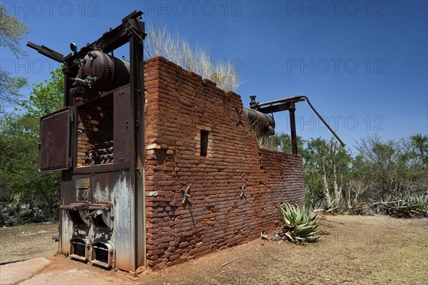 German decommissioned steam engine from 1904 at Lake Otjikoto, used as a pump to supply drinking