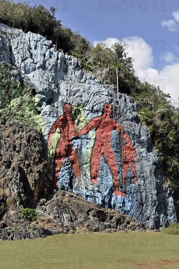 Detail, Mural de la Prehistoria, prehistoric wall, painted in 1961 by Mexican artist Leovigildo