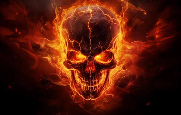 Spooky and scary burning skull on a dark background. Perfect for Halloween or horror-themed
