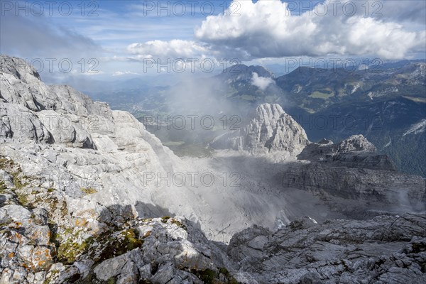 View of the rocky summit of the Kleiner Watzmann, Watzmann crossing to the Watzmann Mittelspitze,