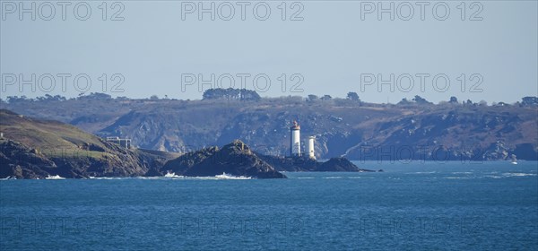 View from Plougonvelin to the lighthouse Phare du Petit Minou at the Atlantic coast at the mouth of