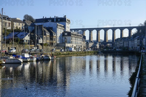 Harbour and viaduct of the Paris-Brest railway line, Morlaix Montroulez, department of Finistere