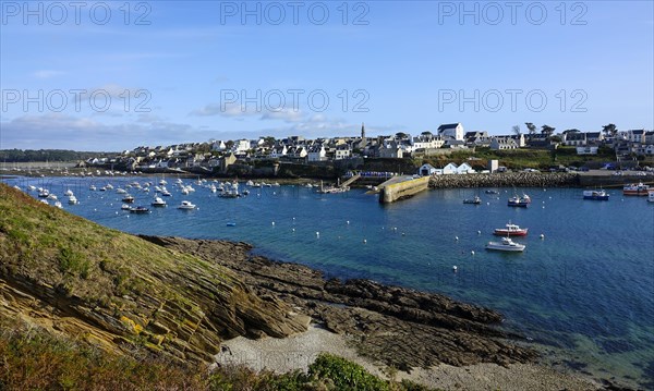 Harbour and commune of Le Conquet, seen from the Kermorvan peninsula, Finistere Pen ar Bed