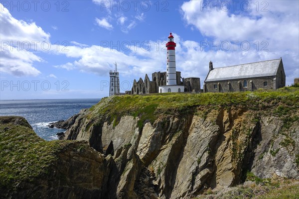 Semaphore, ruins of Saint-Mathieu Abbey, lighthouse and Notre Dame de Grace chapel on Pointe