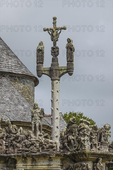 Calvary Calvaire, granite stone carving, Enclos Paroissial parish enclosure of Guimiliau, Finistere