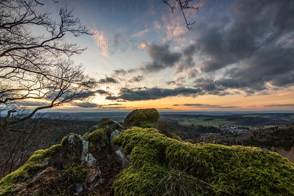 Landscape at the Grosser Zacken, Taunus volcanic region. A cloudy, sunny autumn day, meadows,