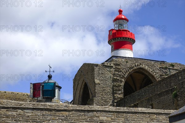 Ruins of the Saint-Mathieu abbey and lighthouse on the Pointe Saint-Mathieu, Plougonvelin,