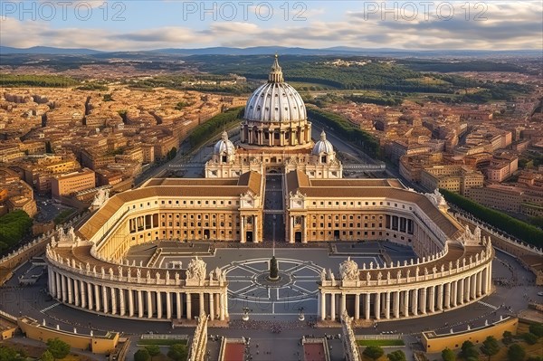 Surrealist view of St Peter square and Basilica, Vatican City, Roma, Italy, AI Generated, AI