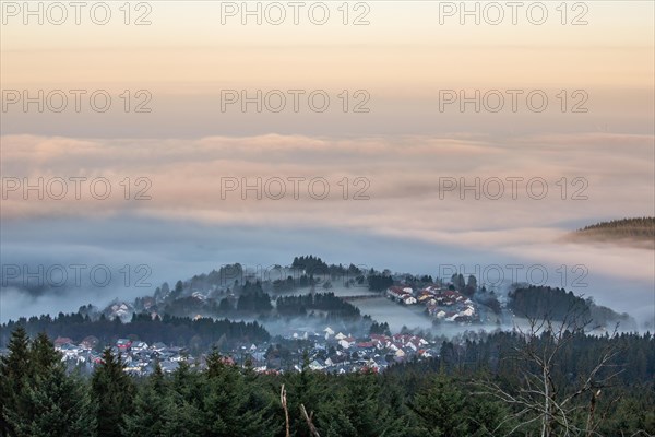 Landscape on the Grosser Feldberg, Taunus volcanic region. A cloudy, sunny winter day, meadows,