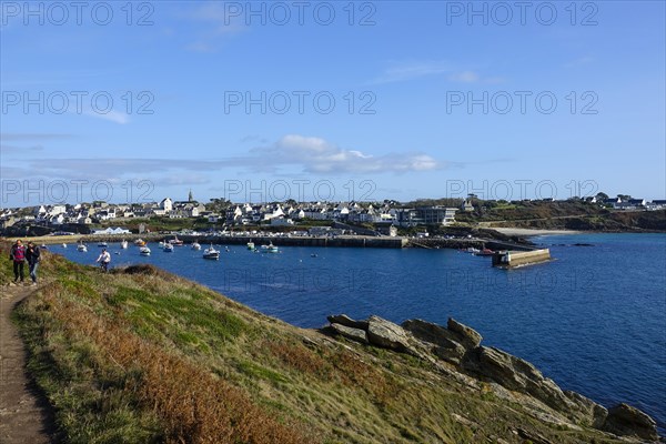 Harbour and commune of Le Conquet, seen from the Kermorvan peninsula, Finistere Pen ar Bed