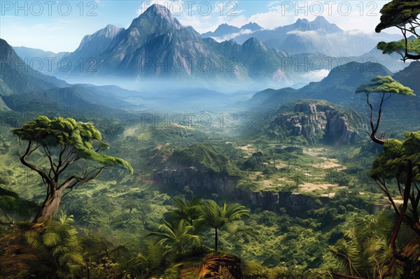 Surrealist aerial view of the top of Venezuelan tepuis known as the Lost world, Venezuela, AI