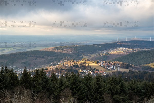 Landscape on the Grosser Feldberg, Taunus volcanic region. A cloudy, sunny winter day, meadows,