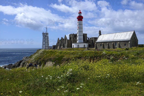 Semaphore, ruins of Saint-Mathieu Abbey, lighthouse and Notre Dame de Grace chapel on Pointe