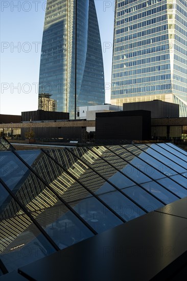 Office towers in the contemporary urban landscape in the Cuatro Torres financial area in the city