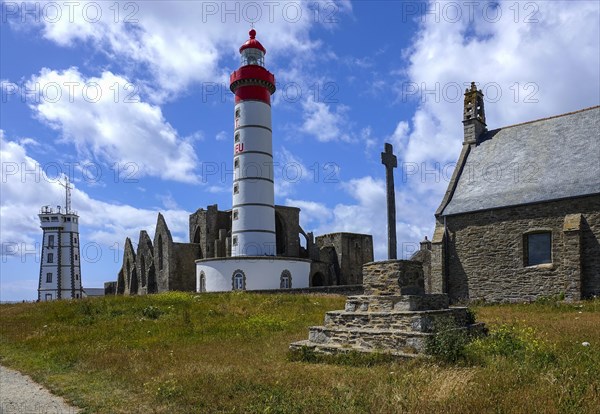 Semaphore, ruins of Saint-Mathieu Abbey, lighthouse and Notre Dame de Grace chapel on Pointe