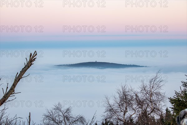 Landscape on the Grosser Feldberg, Taunus volcanic region. A cloudy, sunny winter day, meadows,