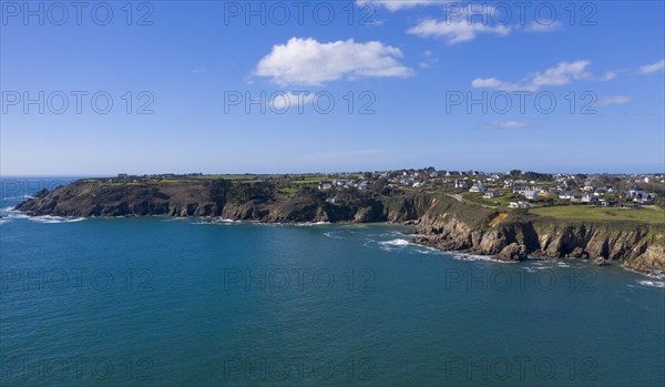 Aerial view of the cliffs at Plougonvelin on the Atlantic coast at the mouth of the Bay of Brest,