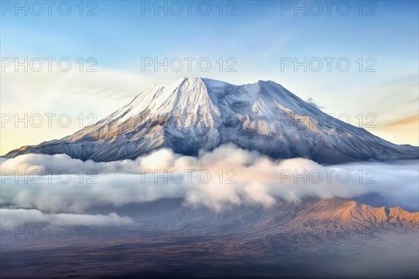 Spectacular aerial view over the Mount Kilimanjaro volcano, Tanzania, AI Generated, AI generated,