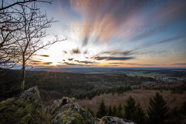 Landscape at the Grosser Zacken, Taunus volcanic region. A cloudy, sunny autumn day, meadows,
